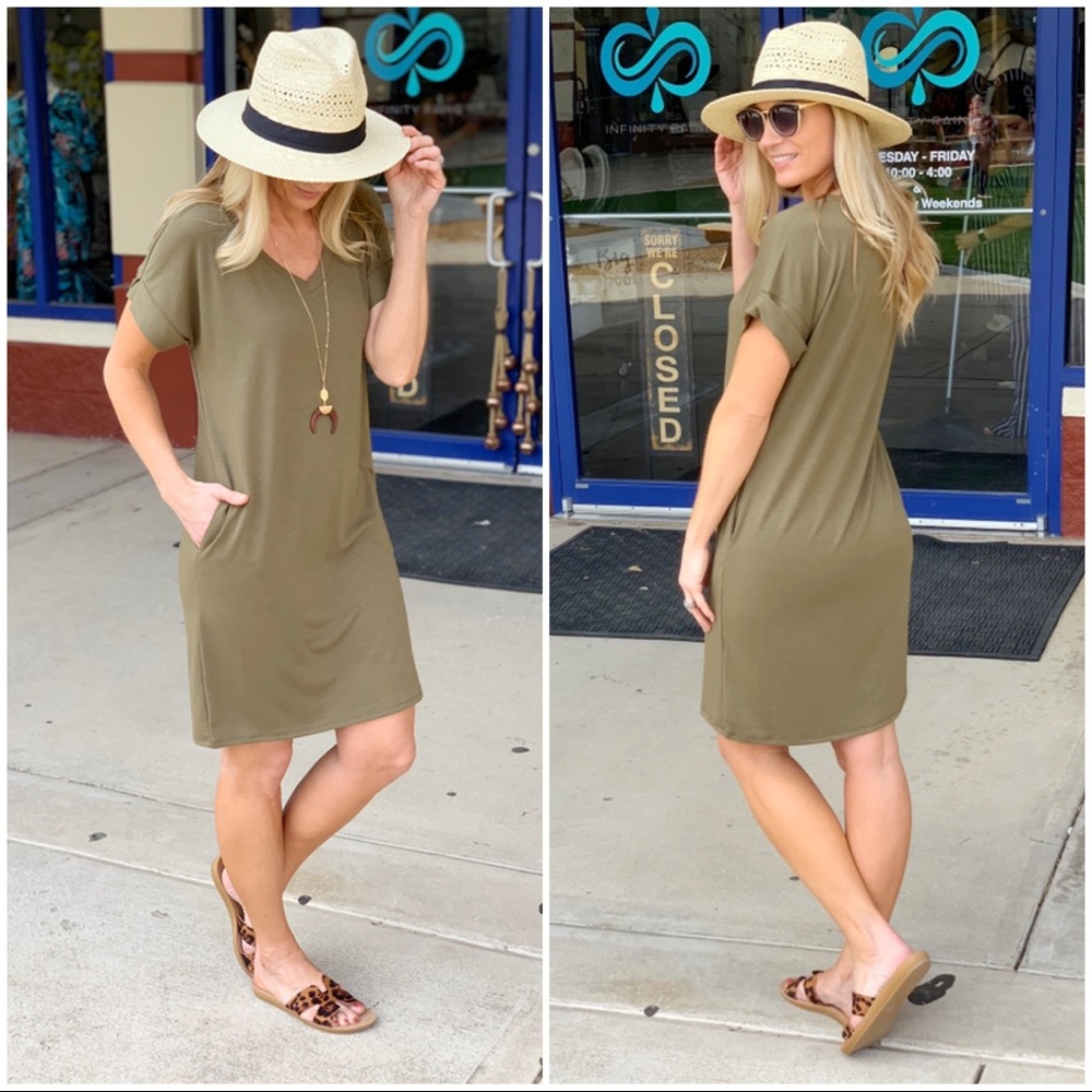 ✨LAST ONE✨Olive T-Shirt Dress with Pockets - Picture 2 of 4